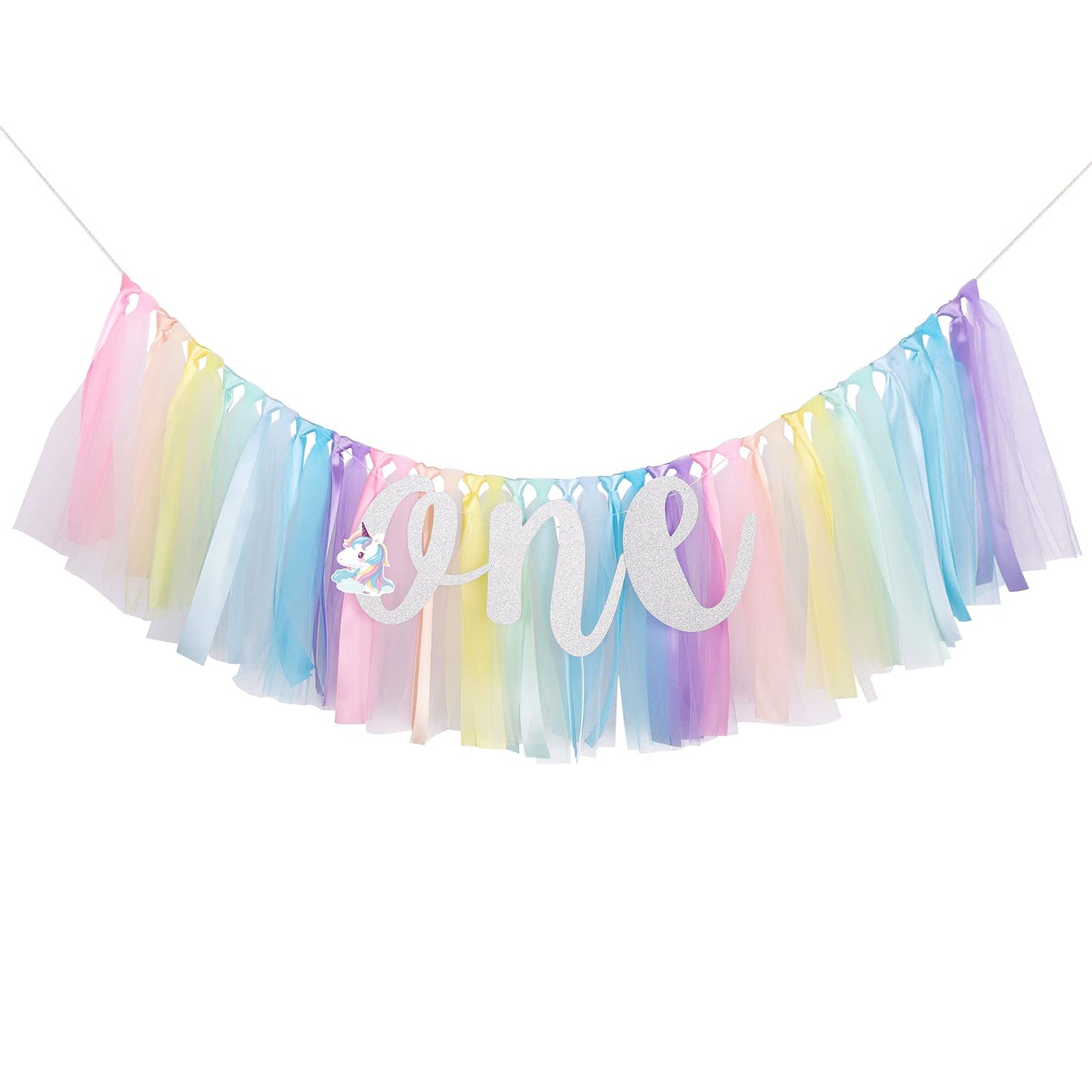 Unicorn Highchair Banner Decoration For Baby - 1St First Birthday Banner, High Chair Fabric Garland Party Supplies, Red Orange Y