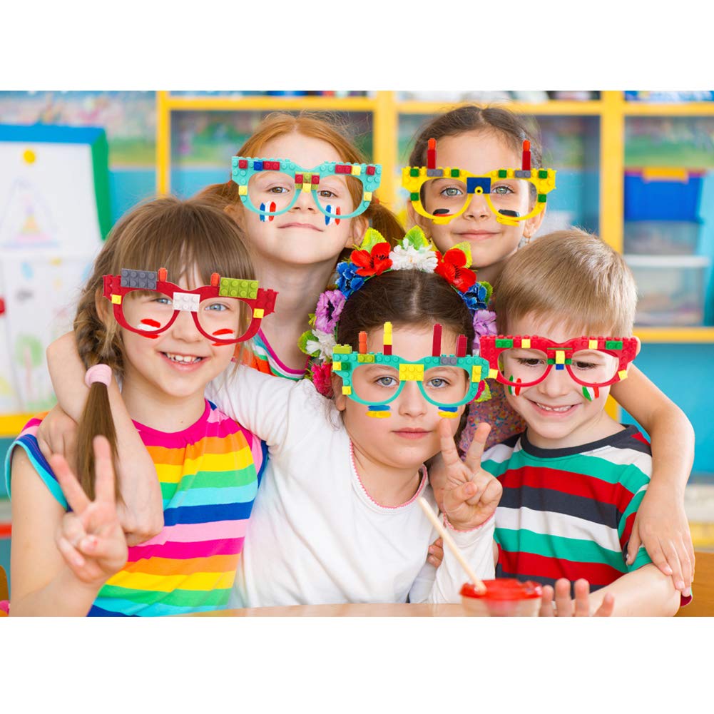 Hxezoc 12 Pcs DIY Building Bricks Glasses Building Blocks Games for Kids Creative Building Block Birthday Party Favors, Carnival