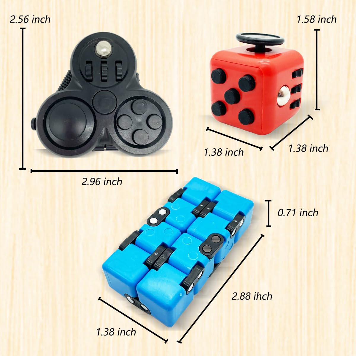 Fidget Toys 3Pcs - Includes Infinity Cube & Hand Fidgets For Adults & Kids | Desk Fidgets & Sensory Toys For Anxiety, Stress Rel
