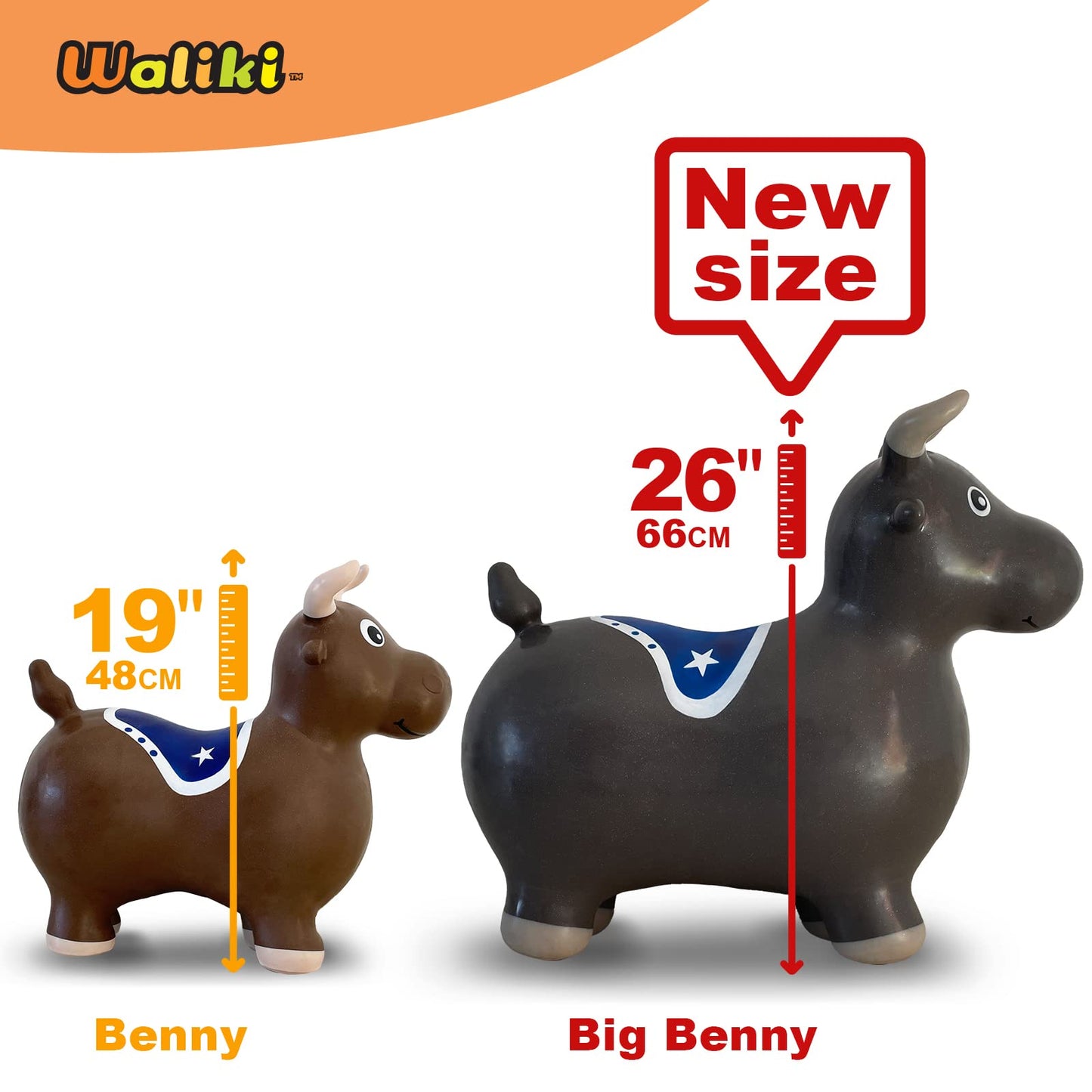WALIKI Huge Bouncy Horse Hopper for Kids & Adults | X-Large Brown PVC Bull Riding Toy