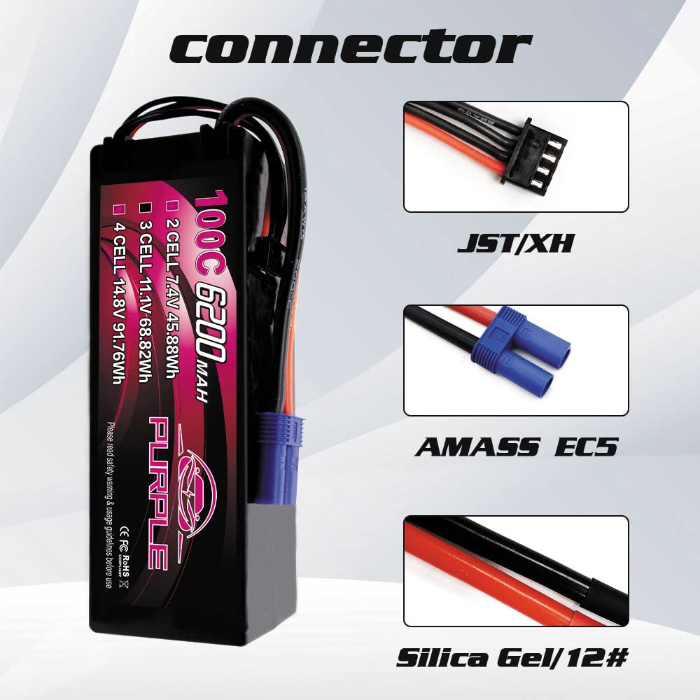 CNHL 6200mAh 2S Lipo Battery 100C 7.4V Hard Case Battery with Deans T Plug for RC Car Truck Boat Truggy (2 Packs)