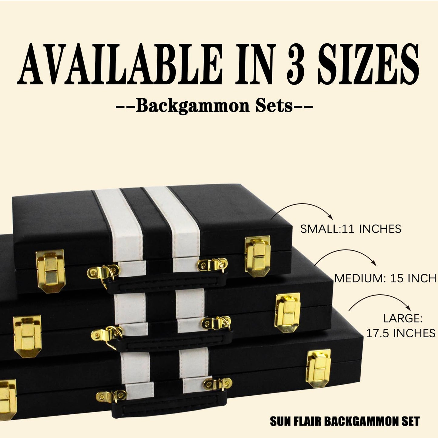 Sun Flair Backgammon Set - 17.5 Inch Backgammon Sets For Adults, Classic Travel Backgammon Board Game With Premium Leather Case, Best Strategy And Tip Guide Enclosed (Black, Large)