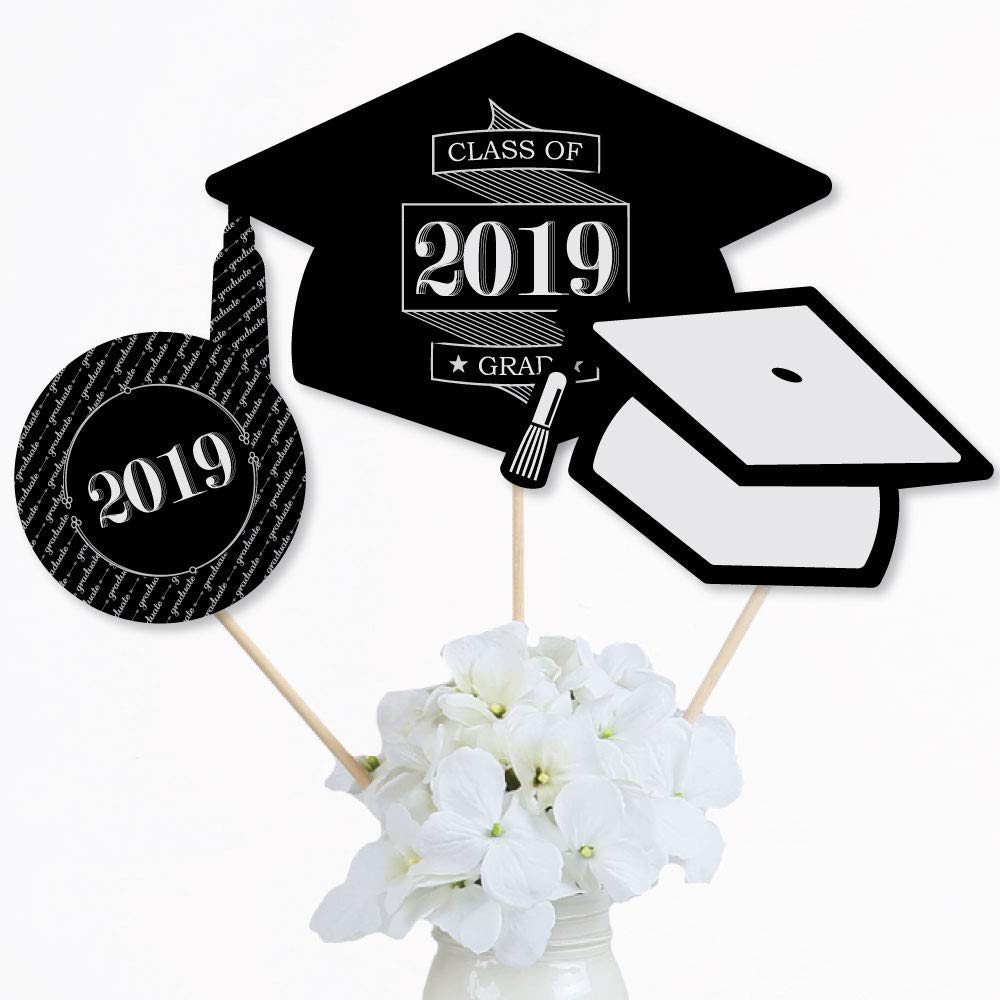 Big Dot Of Happiness Graduation Cheers - 2025 Graduation Party Centerpiece Sticks - Table Toppers - Set Of 15