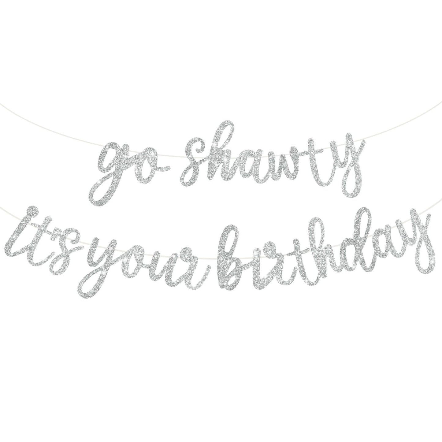 Beishida Silver Go Shawty It'S Your Birthday Banner - No Diy - Hip Hop Theme Glitter Happy Birthday Banner - Pre-Strung - Silver
