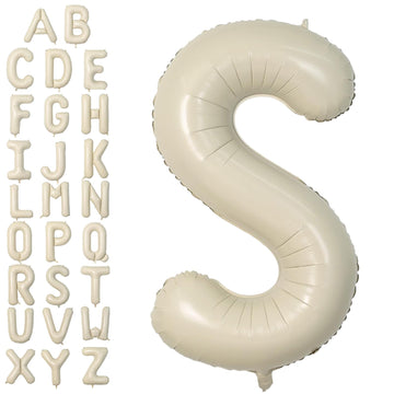 Letter Balloons Beige,40 Inch Letter S Balloons,A-Z Alphabet Name Foil Balloons,Big Single Cream Aluminum S Word Balloons Helium