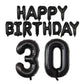 Happy Birthday Balloon Banner 40 Inch 30 Balloon Number 16 Inch Happy Birthday Letters Balloons Black Foil Mylar Balloons For Wo