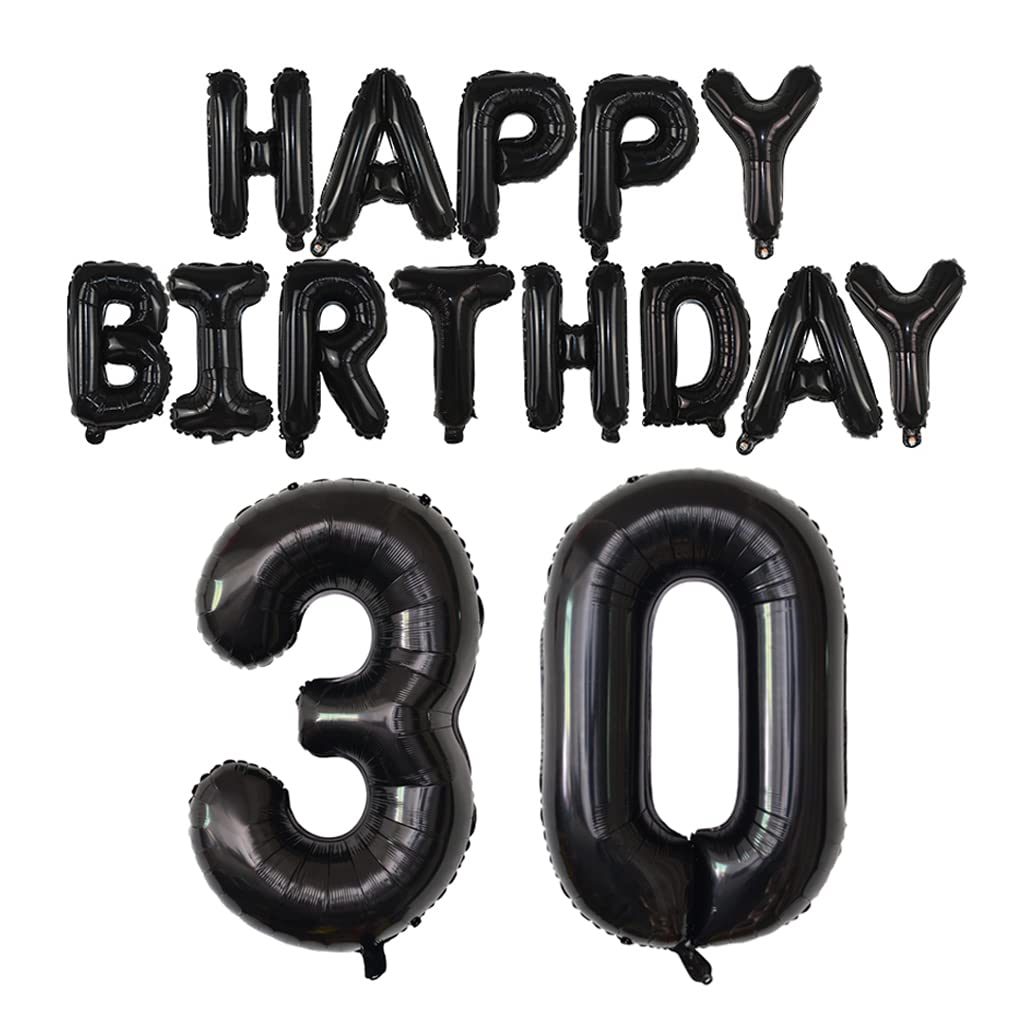 Happy Birthday Balloon Banner 40 Inch 30 Balloon Number 16 Inch Happy Birthday Letters Balloons Black Foil Mylar Balloons For Wo