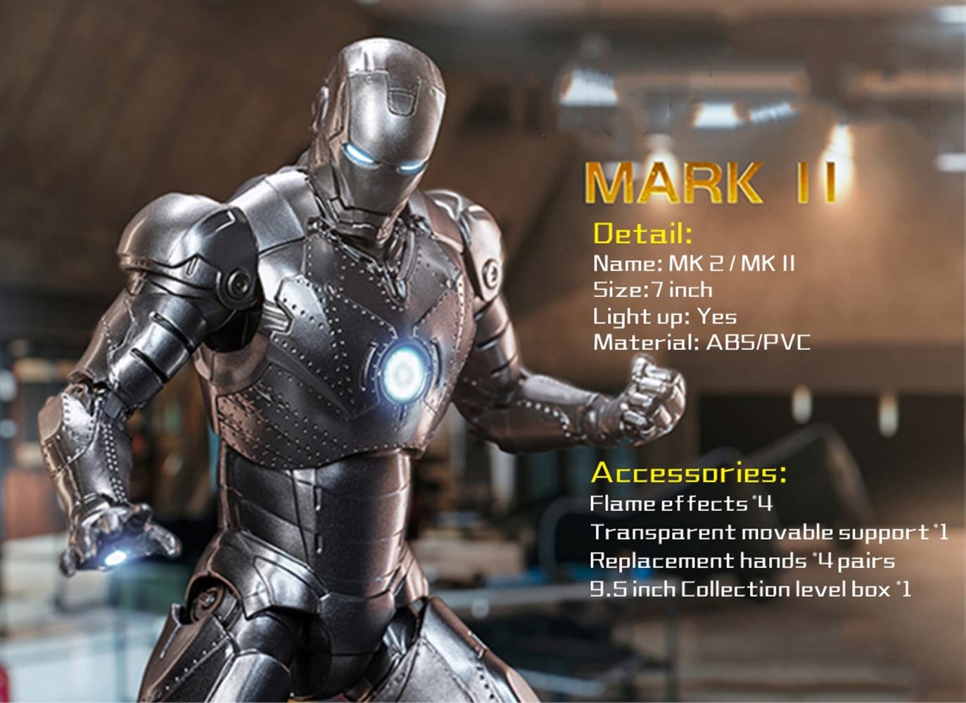 Lonullymege 7 Inch Light Up Ironman Action Figure-2022 New Released Exquisite Painting All Joints Movable Collection Mark Doll (