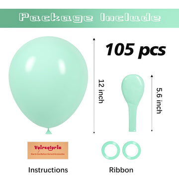 Voircoloria 105Pcs Mint Green Balloons 12Inch Party Latex Balloons For Boys Girls Birthday Baby Shower Gender Reveal Wedding Sun
