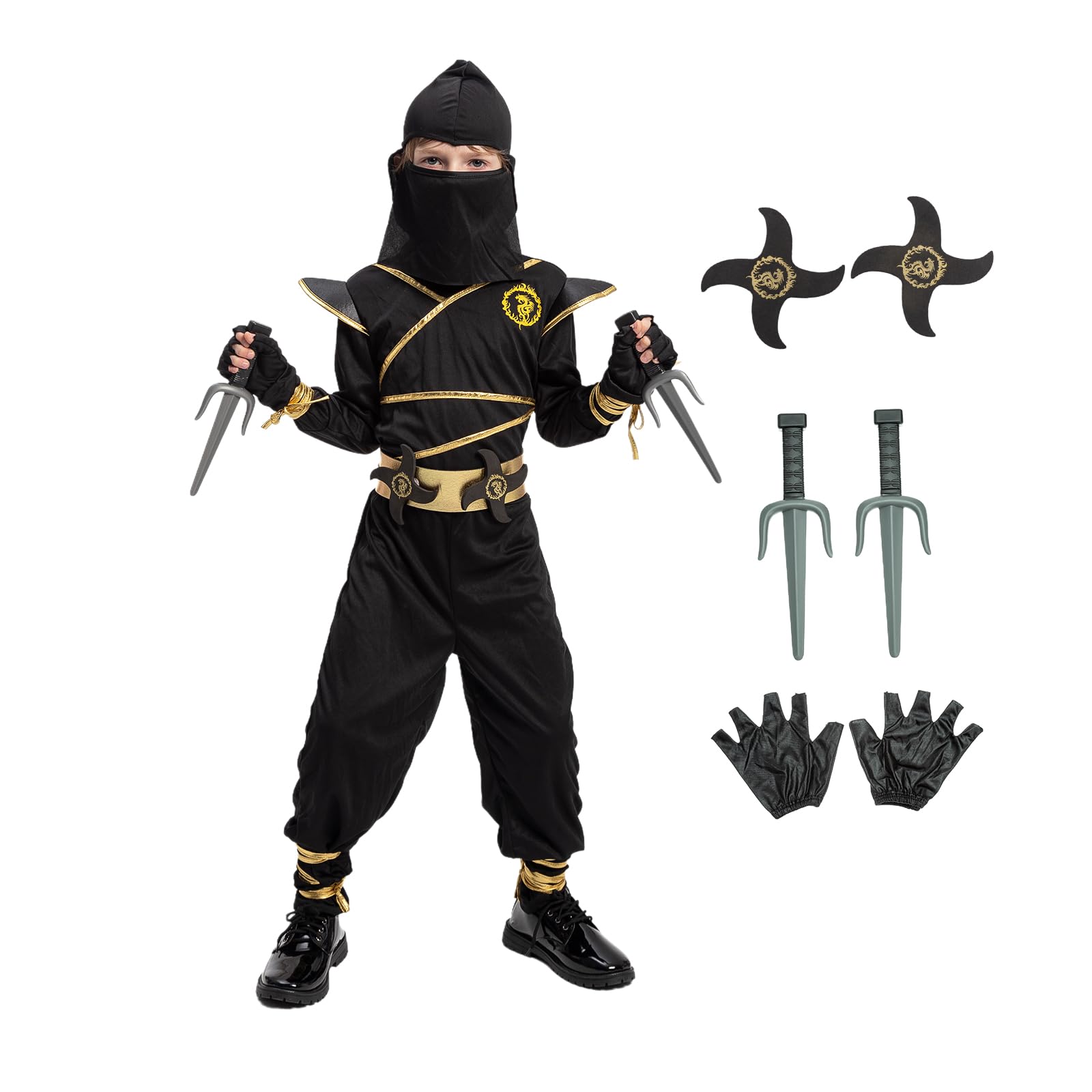 Ninja Costume For Kids With Accessories For Boys Toddler Halloween Costumes Dress Up Birthday Role Play Golden