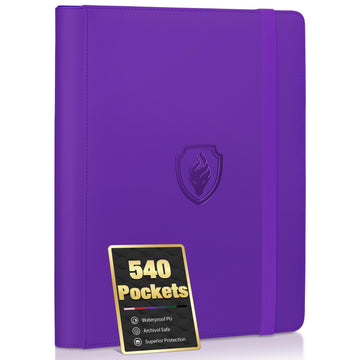enhanced 9 Pocket Card Binder for 540 Cards  Fabmaker PU Cover Trading Card Binder  Sturdy Card Collection Album  Sleek Card Holder Folders for YuGiOh  MTG  TCG  Game Cards & Sports Cards  Purple