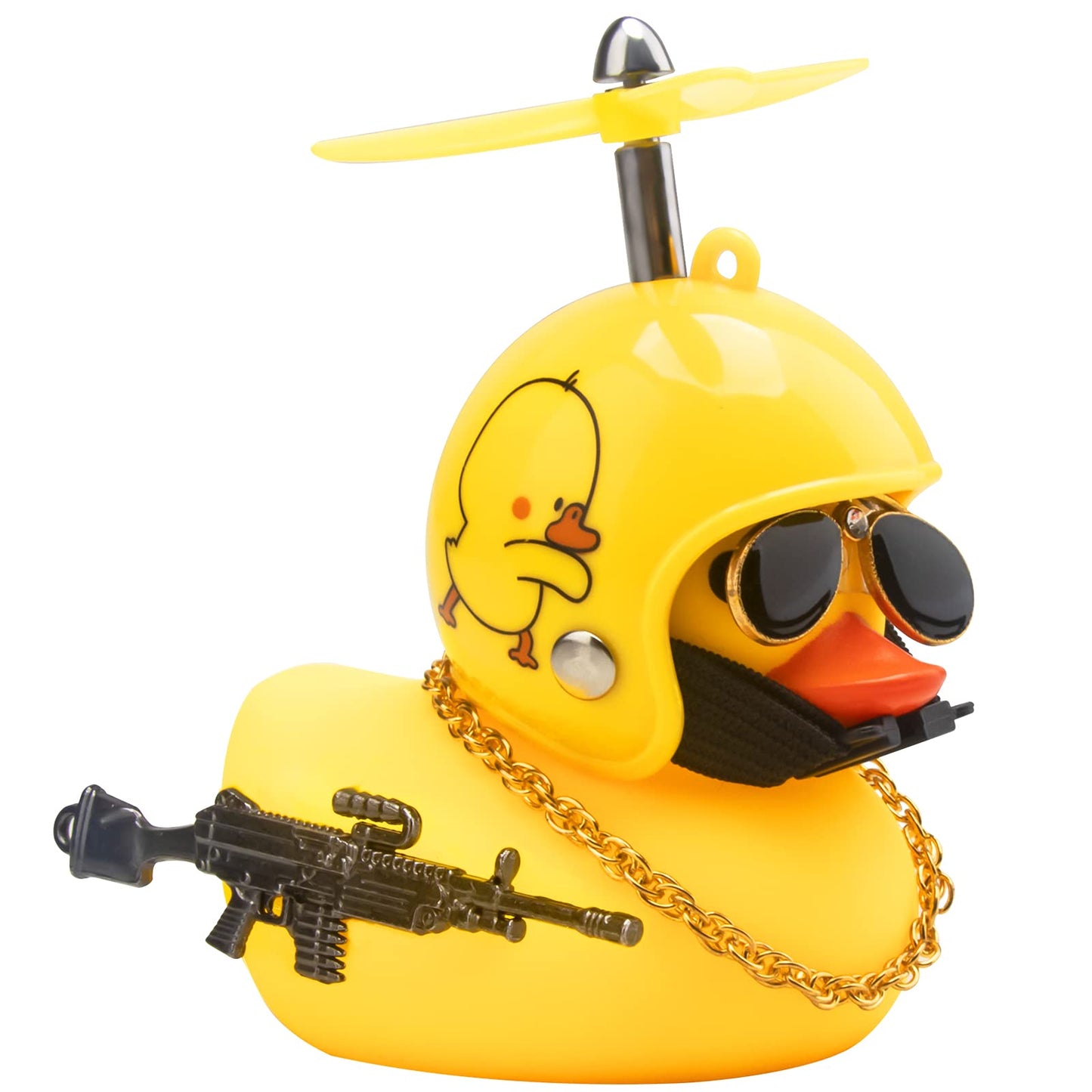 Wonuu Rubber Duck Car Ornaments Cool Yellow Duck Car Dashboard Decorations Squeaky Glasses Duck With Propeller Helmet For Car Ccessories Dashboard (Duckling-Yellow G)