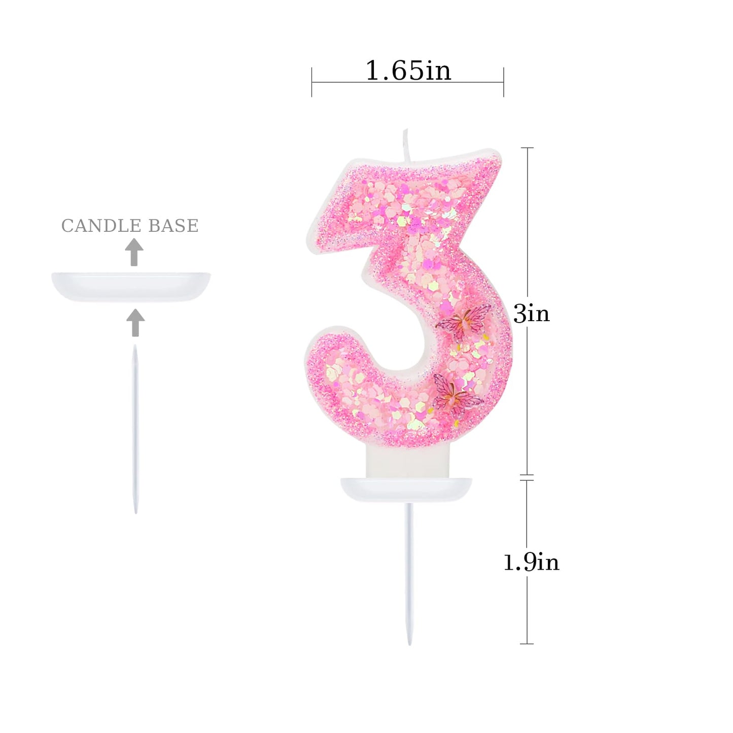 FAMGift Birthday Candles - Number 3 Candle, Butterfly Birthday Candles for Cake, Birthday Party Decorations, Theme Party Supplie