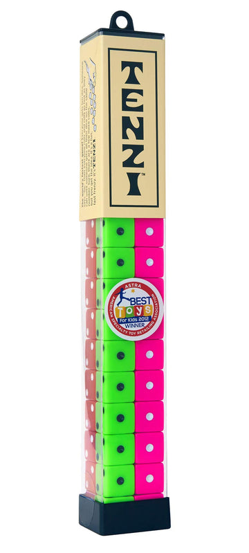 Tenzi Dice Party Game - A Fun, Fast Frenzy For The Whole Family - 4 Sets Of 10 Colored Dice With Storage Tube - Colors May Vary