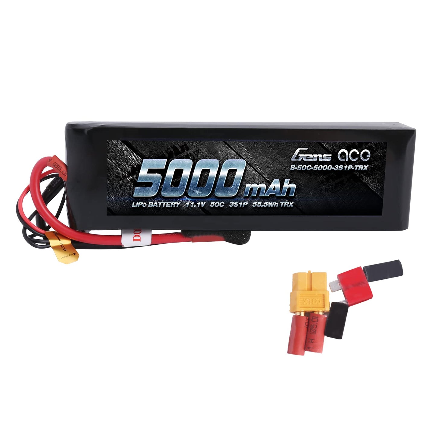 Gens ace 5000mAh 11.1V 3S 50C 3 Cell LiPo Battery Pack with XT60 and Deans Plug (Updated) for Traxxas RC Cars Slash vxl Slash 4x