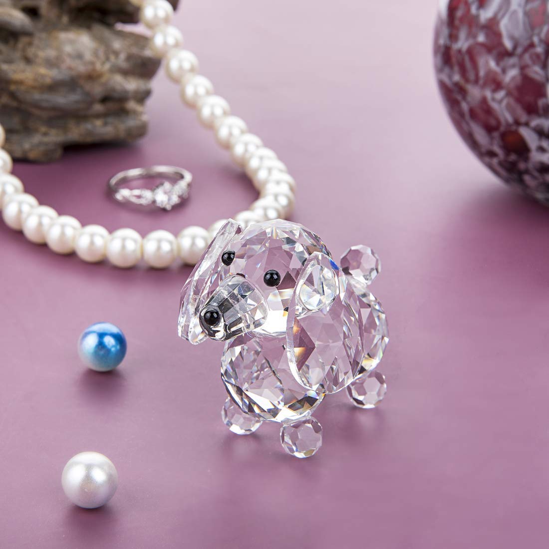 H&D Crystal Cute Dog Figurine Collection Cut Glass Ornament Statue Animal Collectible