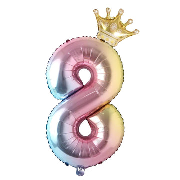 8 Number Balloon Rainbow 40 Inch Big Foil Crown Helium 8Th Balloons For 8 Year Old Boy Girl Birthday Party Decorations Wedding A