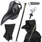 BUUFAN 4PCS Plague Bird Doctor Mask PU Leather Long Nose Beak Mask with Cloak Crucifixion Necklace Scepter Scary Halloween Mask