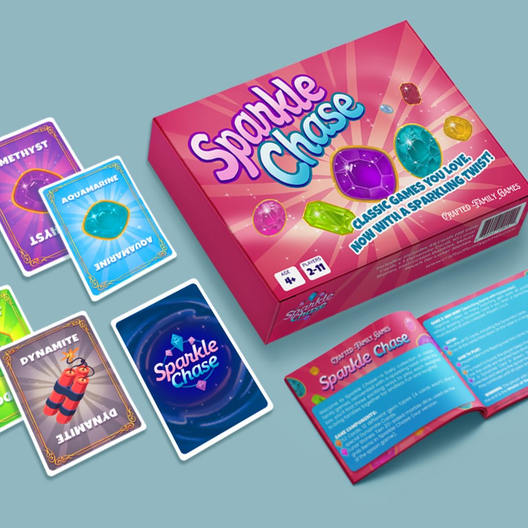 Sparkle Chase - Fast-Paced Family Card Game | Spoons And Old Maid Games | 3 Games In 1 | Fun For Kids & Adults | Matching, Strat