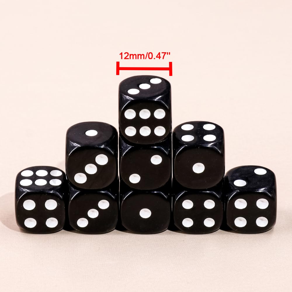 36 of Pack 12MM 6 Sided MINI Dice Set,Solid Black Game Dice Set, 6 Sided Standard Colored Dices for Tenzi, Bunco or Teaching Mat
