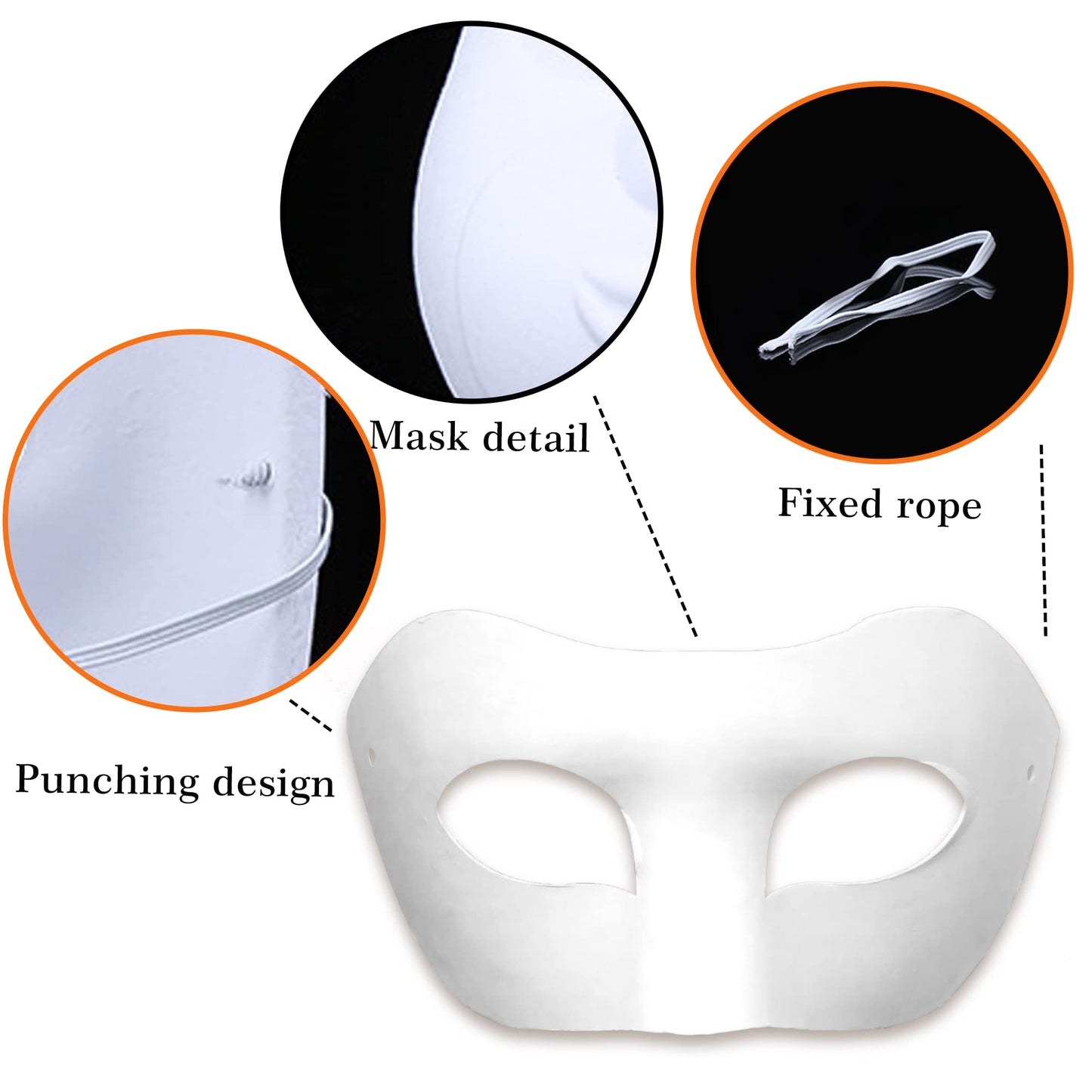 CSPRING 12PCS Cute Paper Face Paintable White Plain DIY Mask for Mardi Gras Cosplay Masquerade Dance Party