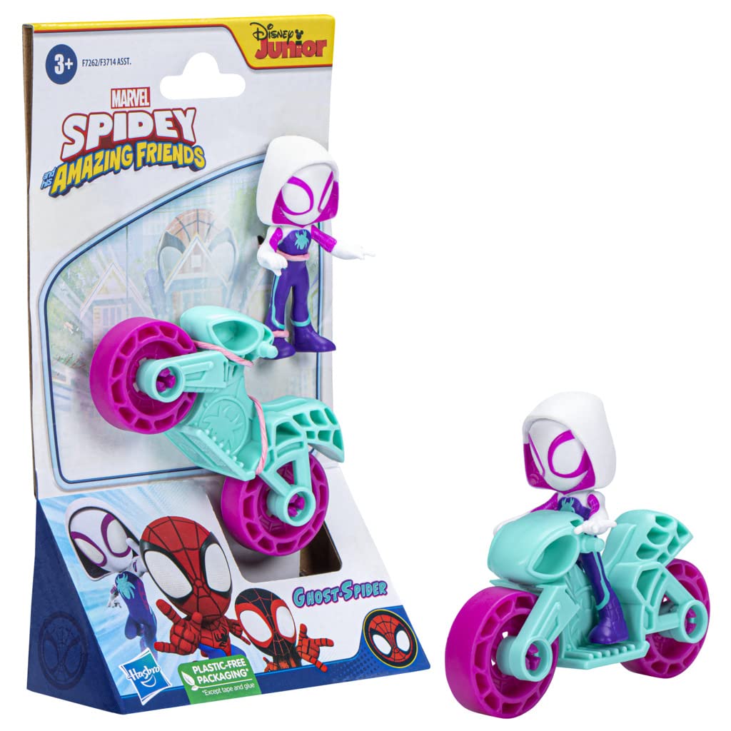 Marvel Spidey and His Amazing Friends Ghost Spider Figure - 2.5" Moto, Plastic, White, Pink, Blue, Model F7262