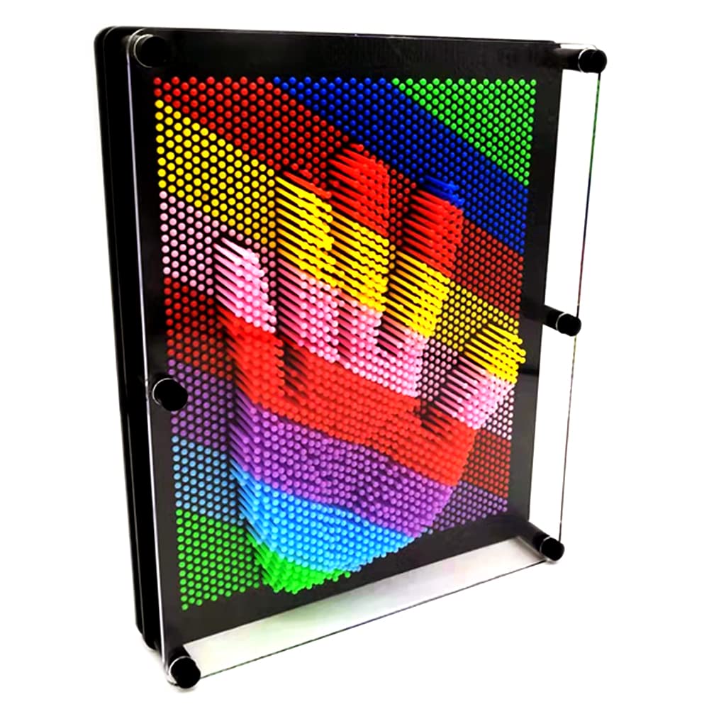 3D Pin Art Intellectual Fun Toy Rainbow Plastic Pin Art Palm Board Push Pin Toy (Rainbow-10X8Inches)