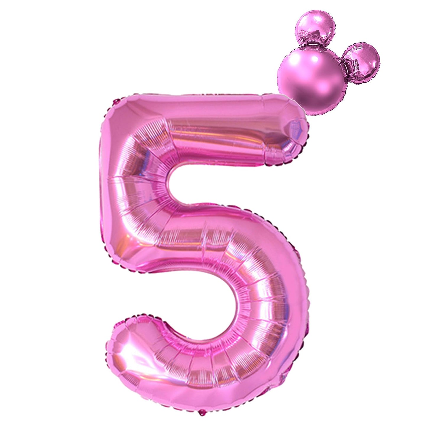 40 Inch Hot Pink Number 5 Balloon & Mini Mouse Head Balloon, 5Th Birthday Party Decoration Balloons, Cartoon Mouse Birthday Part