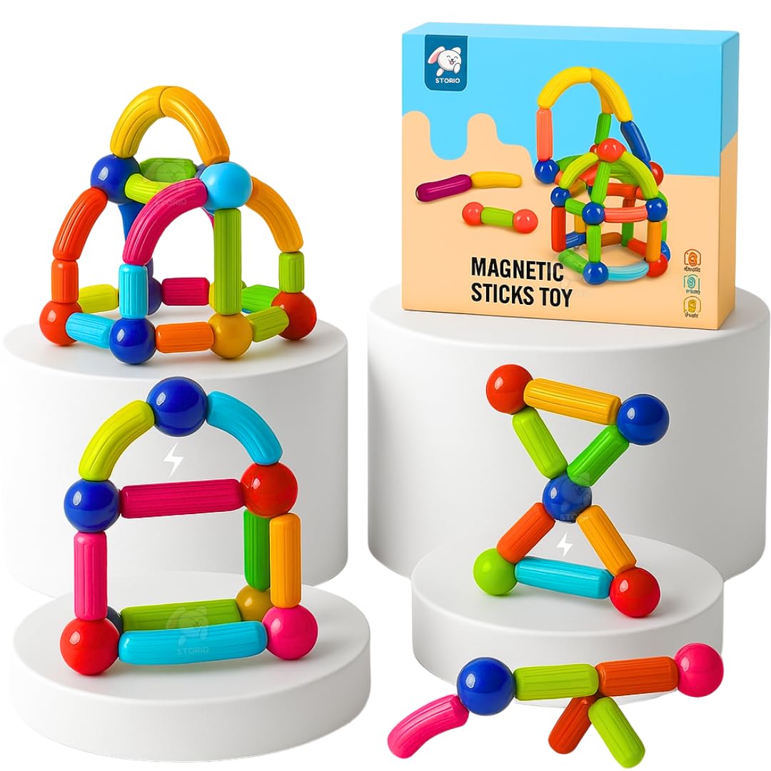 Storio Magnetic Building Blocks/Sticks Kids Toys, Educational Learning Sticks And Balls, Activities For Toddlers, Kids For 3+ Ye
