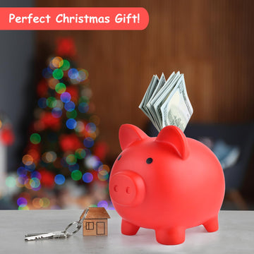 Pjdrllc Large Piggy Bank, Unbreakable Plastic Money Bank, Coin Bank For Girls And Boys, Large Size Piggy Banks, Practical Gifts For Birthday, Easter, Christmas (Red)