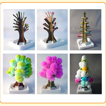 3 In 1 Mini Christmas Tree Magic Growing, Paper Tree Colorful Diy Crystal Growing Kit/Ornaments Decoration Toy Novelty Xmas Gift Boys Girls Science Kits & Toys Learning Guide (B)