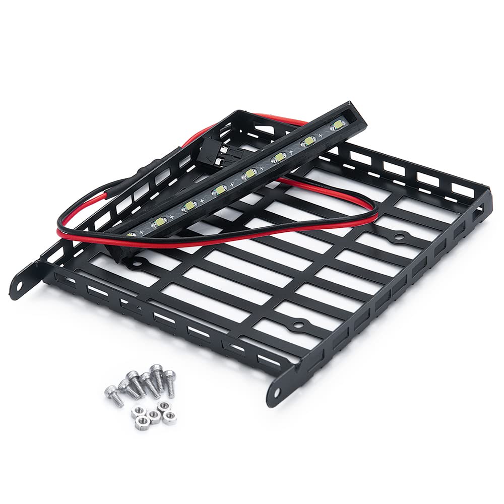 RCHUBAM RC-Hub Metal Roof Rack Luggage Carrier with LED Light Bar for 1/24 Axial SCX24 - Black