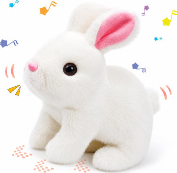 Hopping Walking Rabbits Toy with Sounds, Jumping Rabbit Wiggling Tails, Twitching Mouth and Nose, Educational Interactive Rabbit