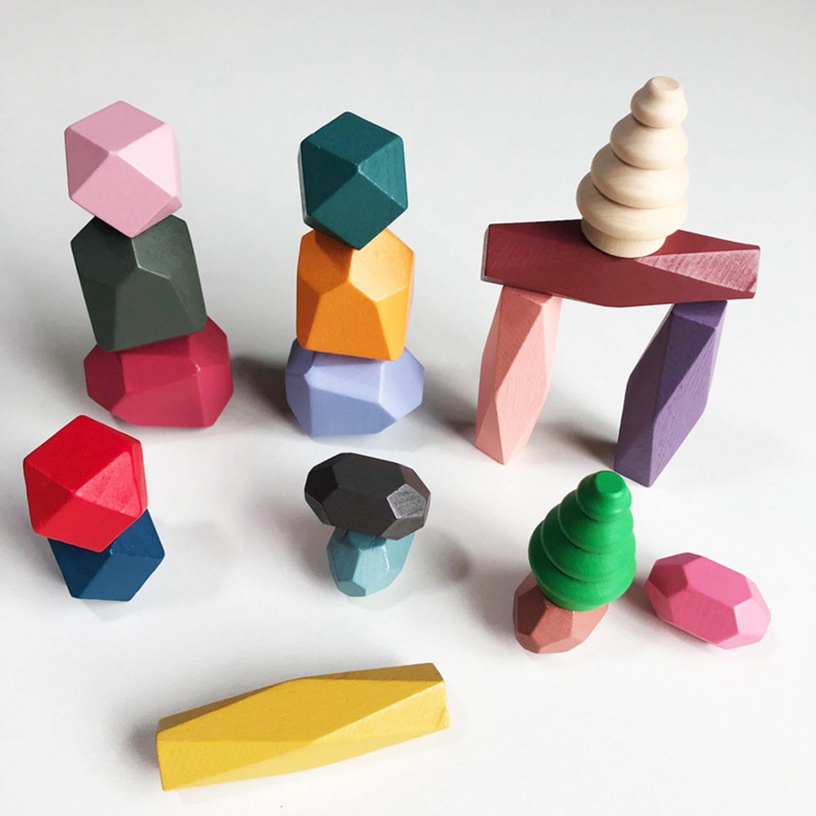 Trendivibe Wooden Sorting Stacking Stones Fine Motor Skill Stacking Toys For Boys Girls 10 Pieces| Baby Learning Toy | Infant Ac