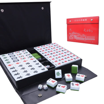 drizzle Mahjong Set - 34mm Green Tiles - 146 Medium Size - Traditional Chinese Game - Includes Instructions - Perfect for Family & Parties