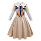 Yameidie Kids Girls Big Bow School Uniform Dress Halloween Horror Doll Cosplay Costume Two-Piece Dress (Khaki, Kid 140 (Height :