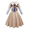 Yameidie Kids Girls Big Bow School Uniform Dress Halloween Horror Doll Cosplay Costume Two-Piece Dress (Khaki, Kid 140 (Height :