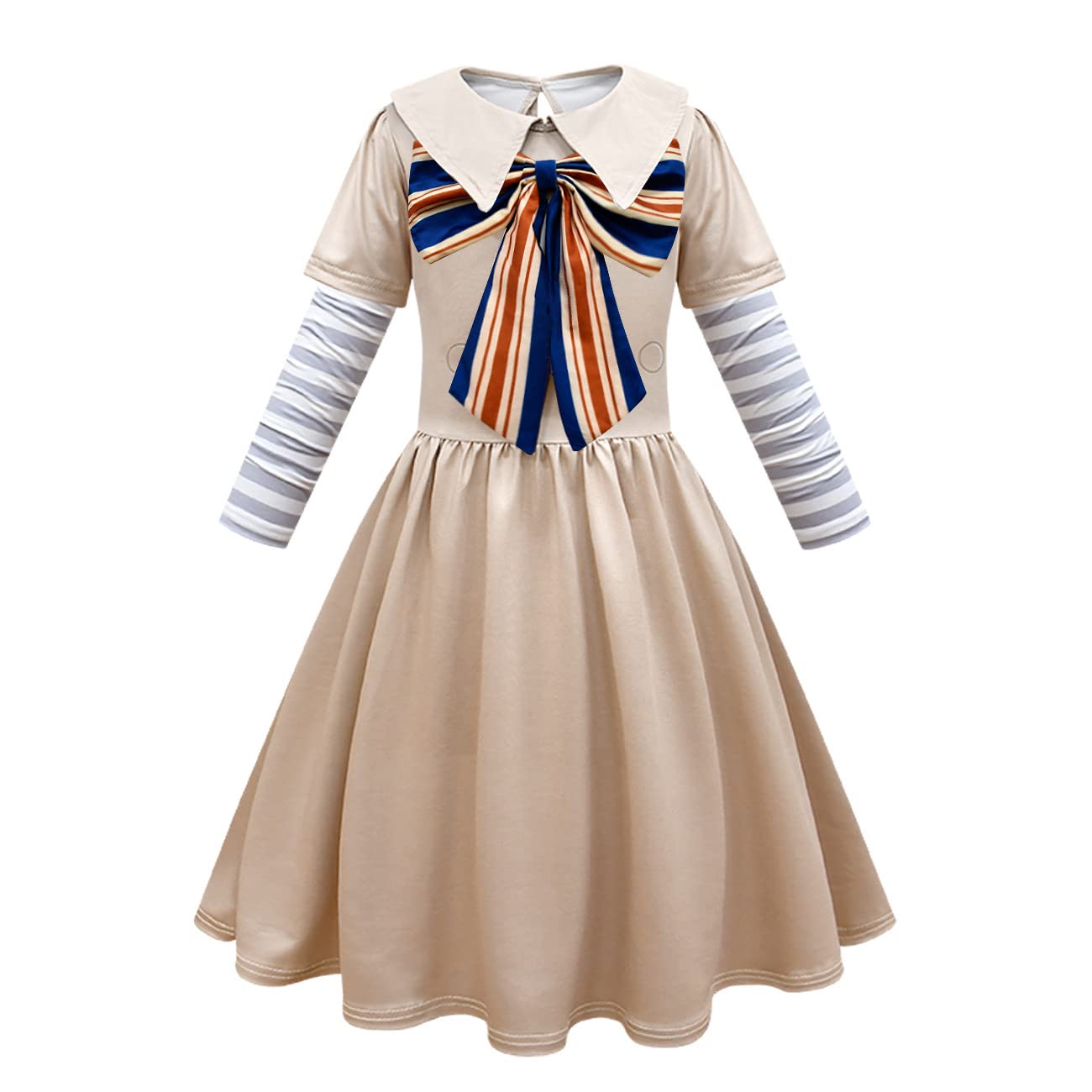 Yameidie Kids Girls Big Bow School Uniform Dress Halloween Horror Doll Cosplay Costume Two-Piece Dress (Khaki, Kid 140 (Height :