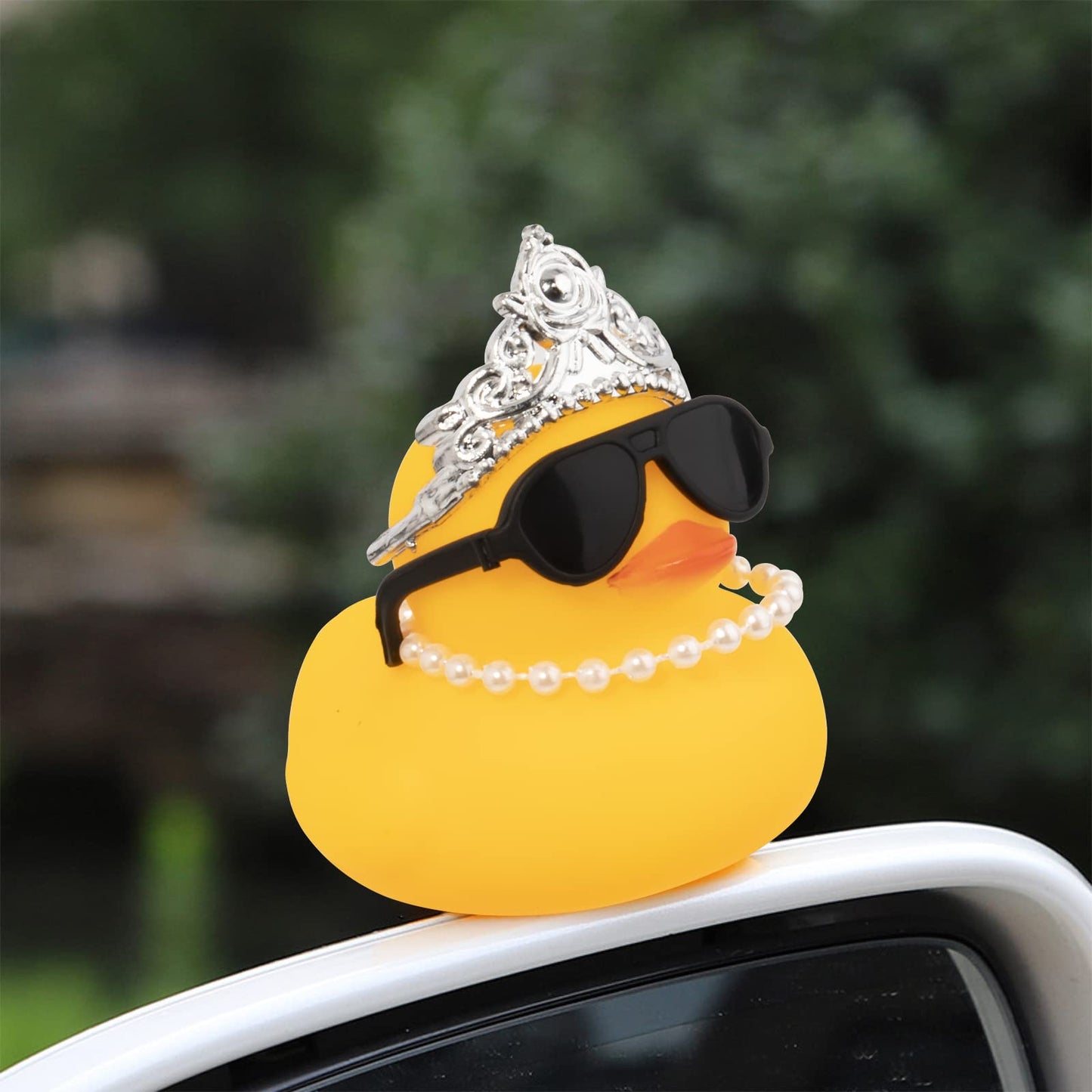 wonuu Car Duck Rubber Duck Car Ornaments Duck Car Dashboard Decorations with Cute Headband Swim Ring Necklace Sunglasses  C-Female Crown&Chain