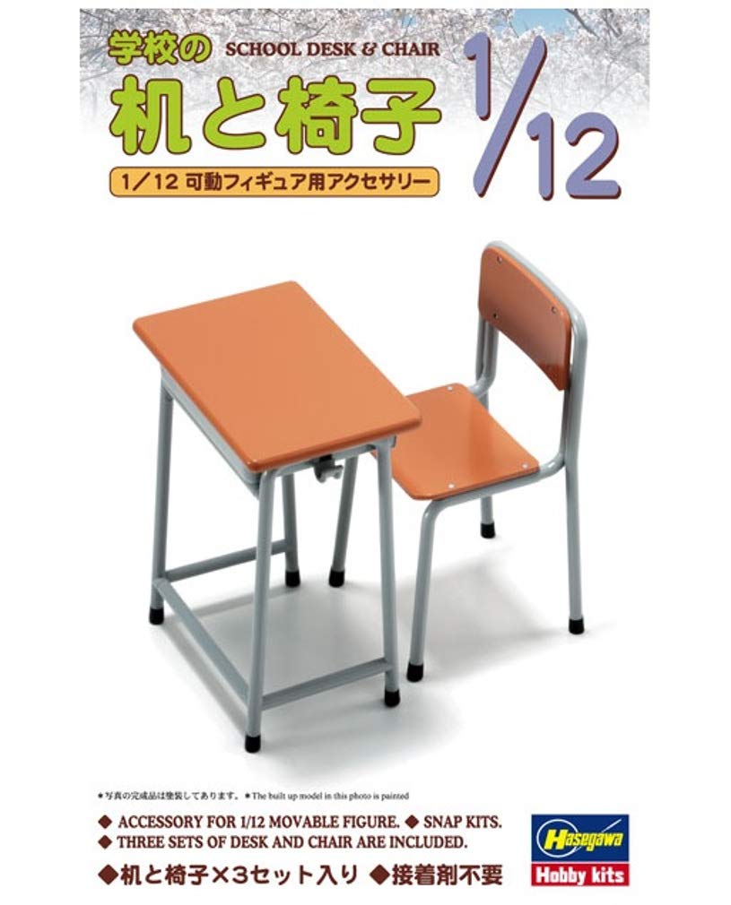 HASEGAWA 1/12 School Desk & Chair Set - Plastic Model FA01 for Toy Figures, Small Size