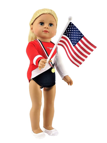 American Fashion World 18-inch Doll Gymnastic Outfit Set - 5 Piece Premium Quality Fabric Apparel, Trendy Design, Model BC11