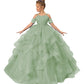 Zpvp Long Girls Pageant Dress Sage Green Flower Girl Dress Princess Ruffles Beaded Appliques Tulle Wedding Party Costumes Us8