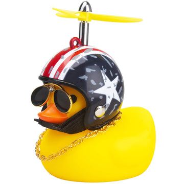 Wonuu Rubber Duck Car Ornaments Yellow Duck Car Dashboard Decorations Cool Glasses Duck With Propeller Helmet (American Flag-Yel