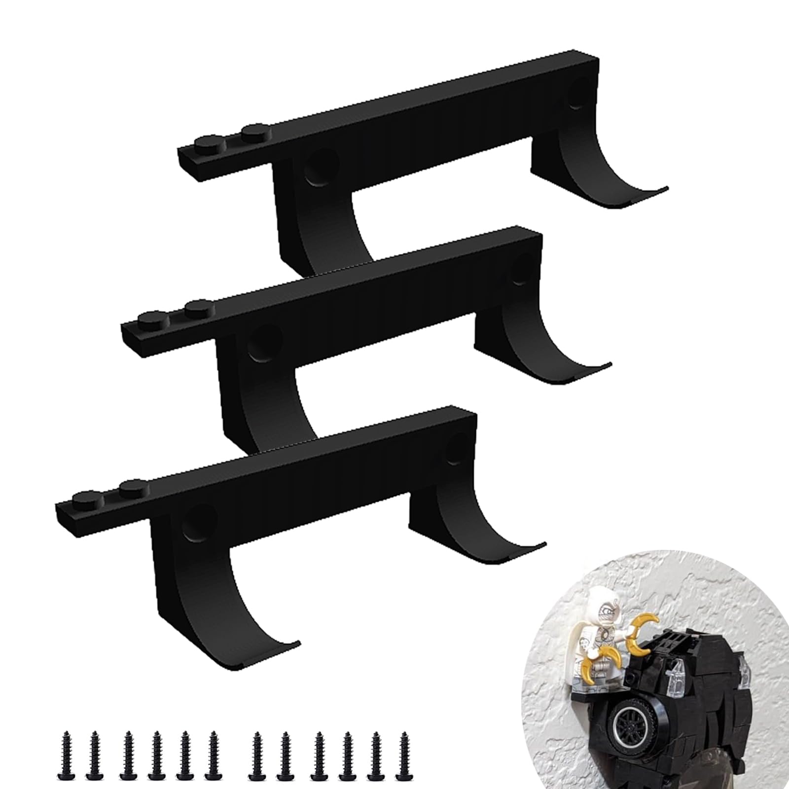 Wall Mount For Brick Cars And Figure,Wall Mount For Any Lego Speed Champions Sets Wall Bracket For Lego Speed Of Champions With A Base For The Pilot, 3Pcs Black