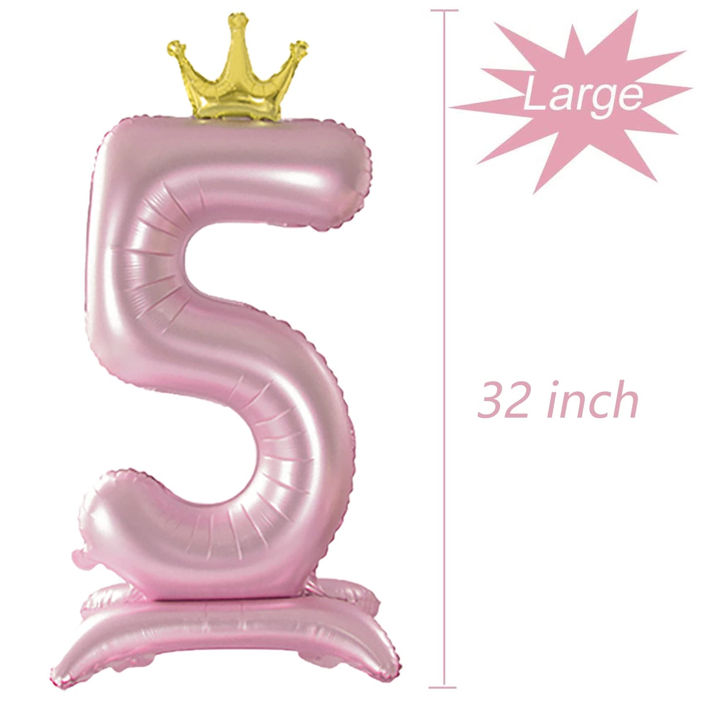 Tellpet Crown Pink Number 5 Balloon With Base For Girls 5Th Birthday Party Decoration