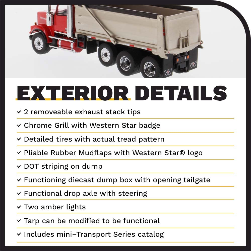 Diecast Masters Western Star 4900 Sffa With Lift Axle Silver Plated Dump | Real Dump Truck Specifications | 1:50 Scale Model Sem