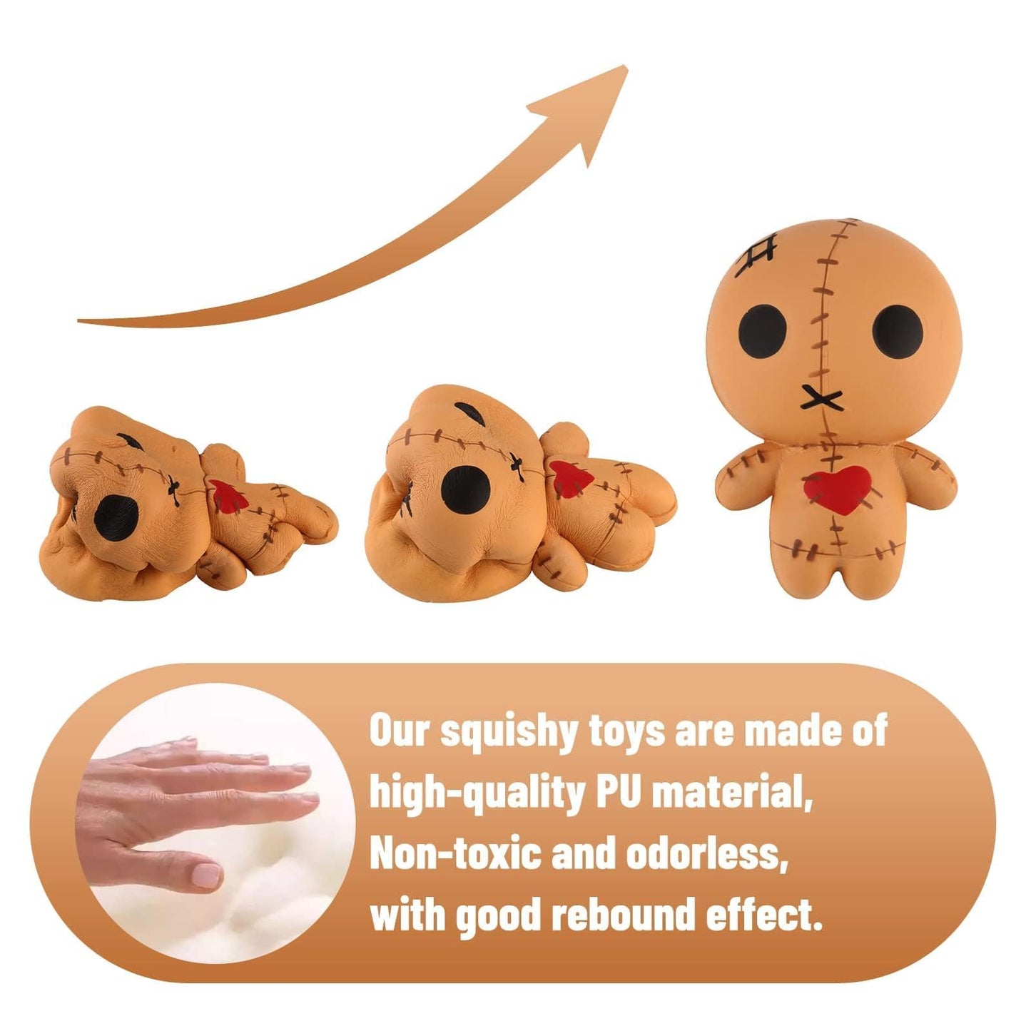 Anboor Voodoo Dolls Squishies - 4.7" Soft Brown Ghost Doll, Stress Relief Toy, Thermoplastic Rubber, Halloween Kawaii