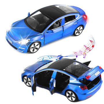 1/32 Model 3 Diecast Car Toy, Sound & Light Effects, Scale Alloy Model 3 Toy Car Pull Back Collectible Vehicles, Mini Model 3 Pl