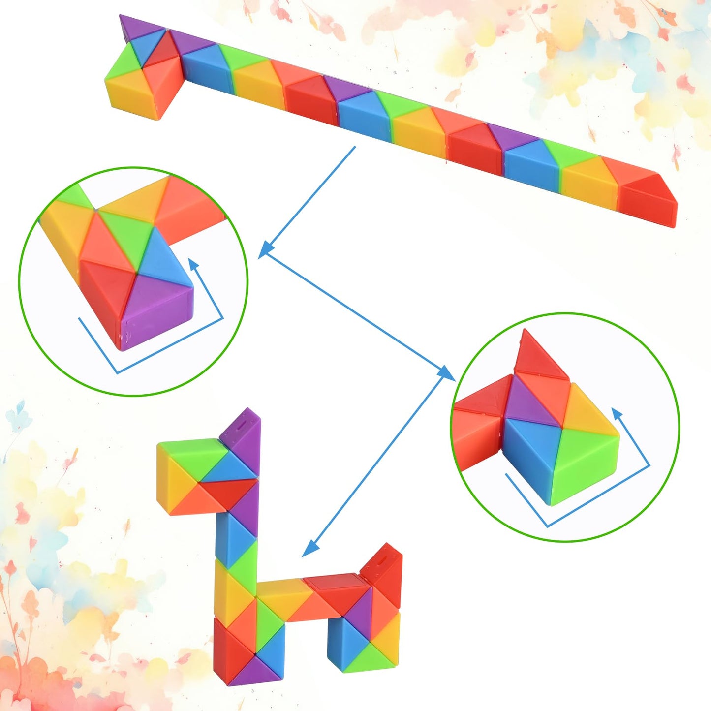 GOLDGE Mini Fidget Snake Cube Puzzle Toys - 24 Pack, Rainbow Colors, Travel & Party Favors for Kids Ages 4-8