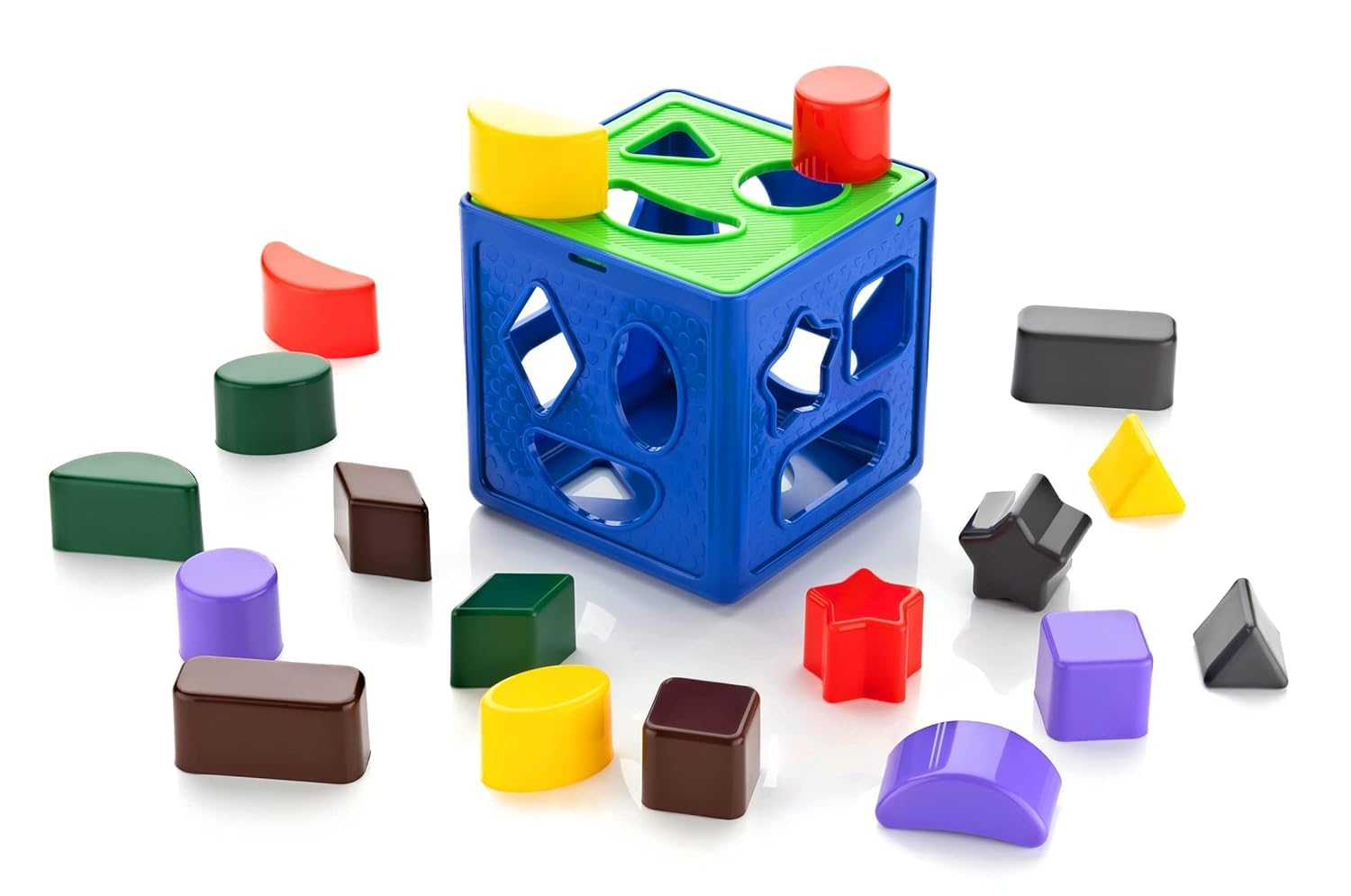 Shape Sorting Cube Educational Toy, 18 Colourful Blocks, Learning Activity Set For Kids